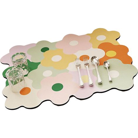 Tapis égouttoir à vaisselle pour plan de travail, rafraîchissant, mignon et élégant, résistant à la chaleur et absorbant, jaune et vert, 30 x 40 cm (1/5)