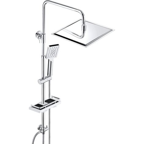 Colonne de Douche Acier inoxydable avec Douchette Salle de Bain Réglable en Hauteur, Ensemble Douche Pluie Murale sans Robinet avec Pommeau Douche 20x20 cm et Étagère Chromé (1/5)