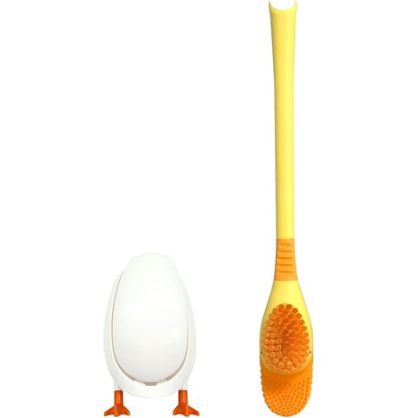 Scopa per WC a forma di anatra, set di scope per WC, scopa per WC con supporto in silicone per il bagno, scopa per WC creativa (giallo) (1/5)