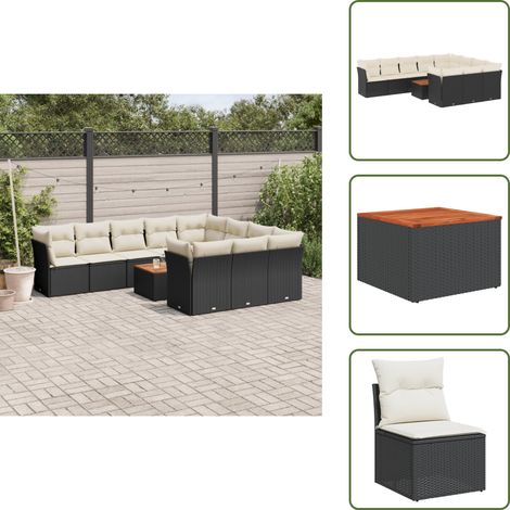 11-tlg. Garten-Sofagarnitur mit Kissen Schwarz Poly Rattan - Gartenmöbel Set - PE-Rattan Möbel - Outdoor Sofa - Esstisch - Lounge Set (1/5)