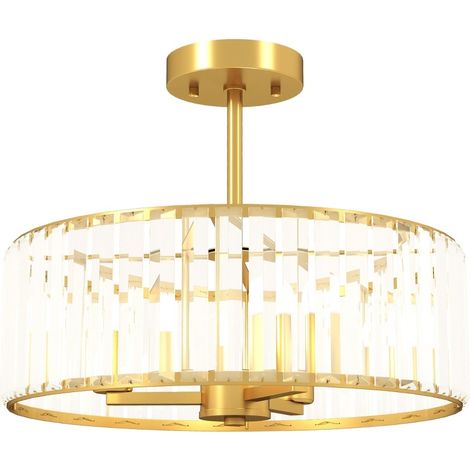Lámpara de techo estilo candelabro con pantalla de cristal, 3 luces E14, metal dorado MODENUIT (1/5)