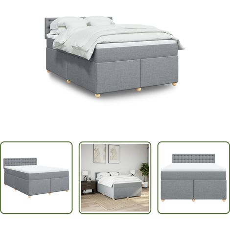 vidaXL Surmatelas -  Sommier à lattes de lit avec matelas Gris clair 140x190cm Tissu (1/5)