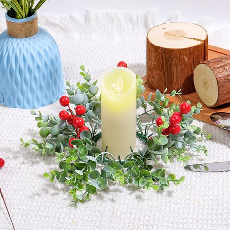 Couronne De Bougie - Couronne En Feuillage Artificiel Pour Décoration De Table De Noël - 25 X 25 X 3 5 Cm - Vert - 1 Pièce