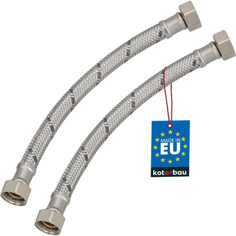 KOTARBAU® Lot de 2 Flexible Robinet 3/8"x3/8" - Tuyau Robinet 20cm - Acier Inoxydable - Rallonge Robinet Cuisine Flexible - Tuyau Robinet Cuisine Flexible - Tuyau Flexible Plomberie - Argent (1/4)