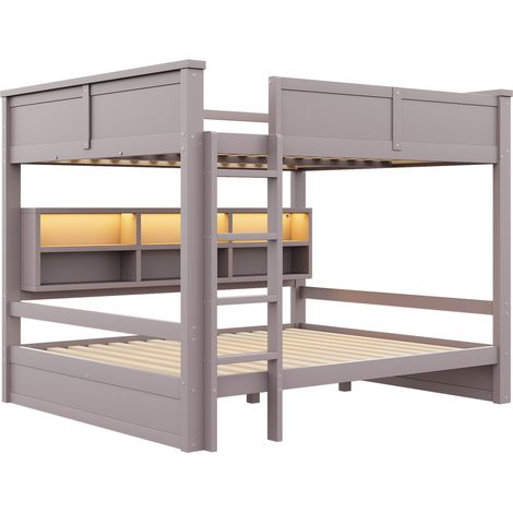 Etagenbett 160 x 200 cm mit Stauraum und LED-Beleuchtung, braun, MODENUIT (1/5)