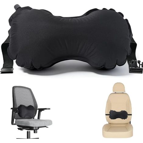 Coussin lombaire gonflable avec sangle, coussin lombaire portable, coussin de soutien dorsal ajustable pour siège de voiture, chaise de bureau et chaise de jeu, pour le repos, les voyages et le travai (1/5)