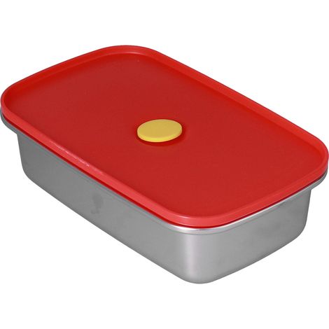 Boîte à lunch rouge non polluante, étanche, légère et facile à nettoyer, format bento, idéale pour les travailleurs (600 ml). (1/5)