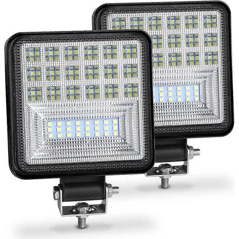 Barre lumineuse de travail LED 72 W 24 barres carrées et rondes, projecteur DRL, feu de jour pour voiture 4x4, SUV tout-terrain, VTT, camion, excavatrice, blanc ambre, 2 x 126 W (.129) (1/5)