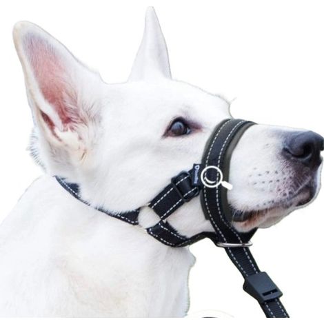 Museruola per cani taglia M, regolabile, in nylon, antiabbaio e antimorso, comoda e traspirante, nera, per cani di taglia grande. (1/5)