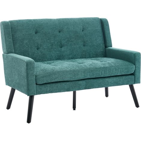 Banc rembourré premium en lin (2 places) avec pieds antidérapants en bois massif et coussins en mousse haute densité – chaise d’appoint capitonnée pour salon, chambre et bureau
