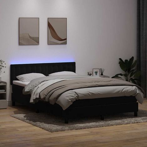 Cama box spring con colchón y LED terciopelo negro 160x210 cm (1/5)