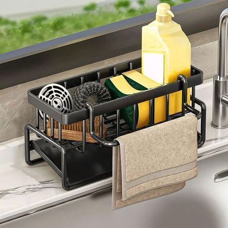 Organisateur évier en acier inoxydable 23 x 10 x 9 cm – Bac d'écoulement automatique – Pour accessoires de cuisine – Couleur (1/5)