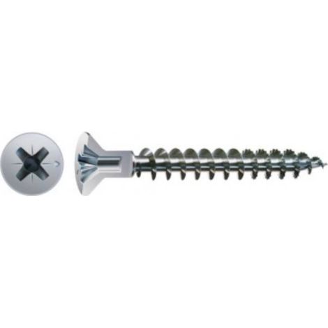 500 Vis Bois Tête Fraisée Perçée Pozidriv + pointe S F/Total 4.5 x 50 mm - Zingué blanc - D-Work