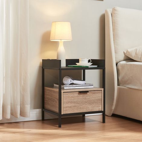 Nachttisch Belana 51x40x35 cm Schwarz/Eicheoptik [en.casa]