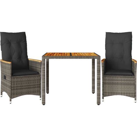 vidaXL Set da Bistrò 3 pz con Cuscini Grigio in Polyrattan (1/5)