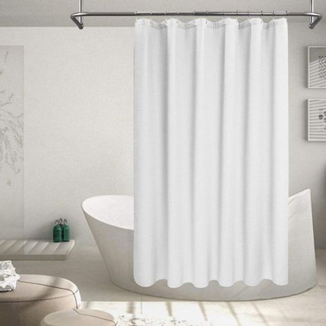 Rideau De Douche - 180x180 Cm - Tissu Waffle Imperméable - Blanc - 1 Pièce (1/5)