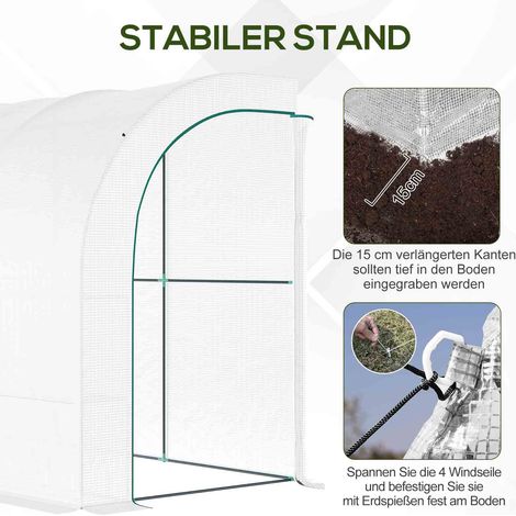 Serre de jardin blanche, bâche plastique anti-UV, 3 étagères avec portes à fermeture éclair.