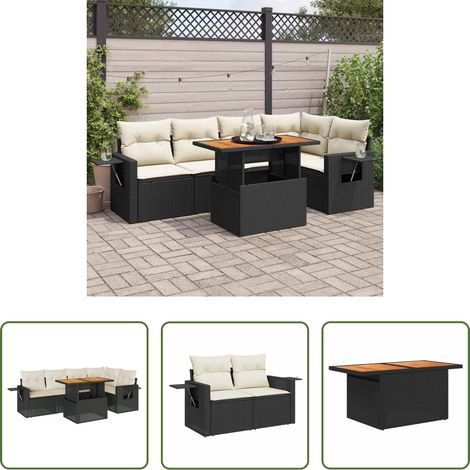 vidaXL Rattanmöbel -  6-tlg. Garten-Sofagarnitur mit Kissen Schwarz Poly Rattan (1/5)