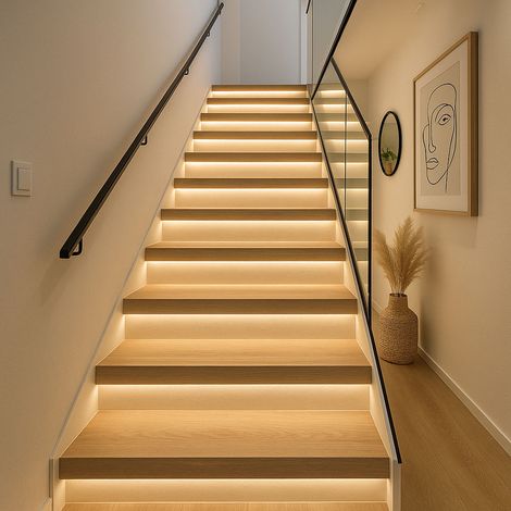 LED Strip Bar USB 2x bande lumineuse éclairage d'escalier TV rétroéclairage, plastique, noir, lot de 4 (1/5)