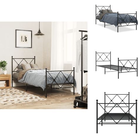 Cadre de lit métal sans matelas avec pied de lit noir 75x190 cm - Cadre De Lit - Lit Double - Lit Metal - Lit Moderne - Literie (1/5)