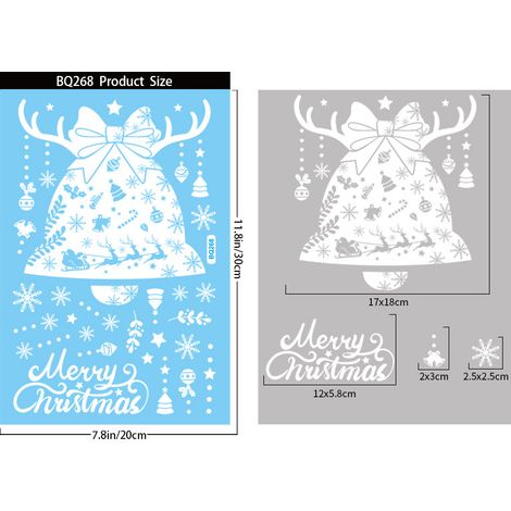 Autocollants de Noël, stickers pour fenêtres, sapin blanc avec le Père Noël, cloches, traîneau, bonhomme de neige, renne, flocons de neige, autocollants électrostatiques