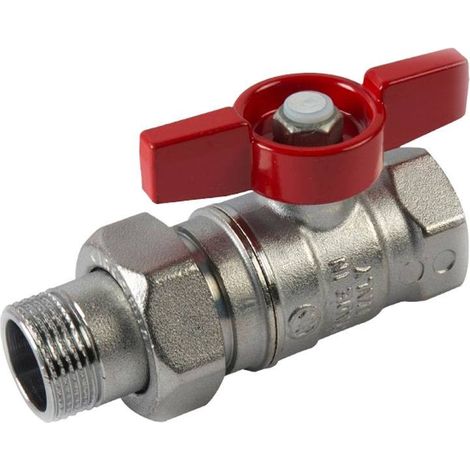 VALVOLA A SFERA - ATTACCHI M-F - CON BOCCHETTONE E FARFALLA ROSSA - 1/2" (1/4)