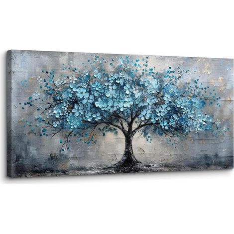 Leinwandbild Blumen Baum Kunstdruck Blauer Blumen Baum 100L x 50B cm (1/5)
