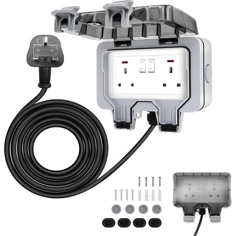 Hub d'alimentation extérieur: Prises doubles IP66, équipées d'un câble de 3 m/10 m et d'un couvercle verrouillable  installation à faire soi-même-pas besoin de recâbler / Solutions tous temps pour éta