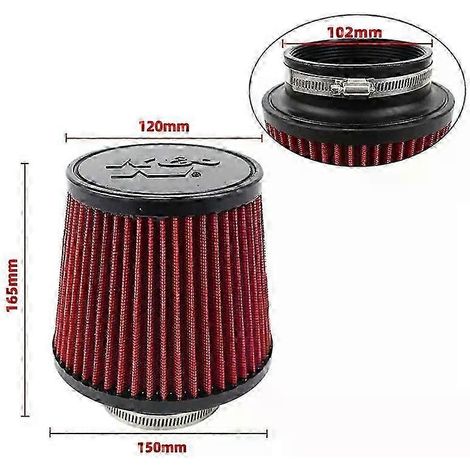 Filtre à air d'admission universel à haut débit, tête champignon, pour voiture, 102 mm, 89 mm, 76 mm, 3, 3,5, 4 pouces, conique, pour KN 14084-2 (court, rouge, 102 mm) (1/5)