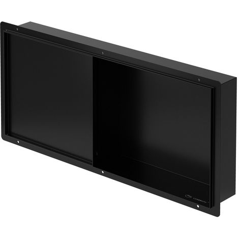LuxeBath Wandnische Dusche Edelstahl mit befliesbarer Tür, 25,5x55,5x10 cm, Schwarz, Eingebettete Duschnische wasserdicht, Einbaunische randlos, Duschablage Duschregal Doppelregal, Badezimmer Lagerung
