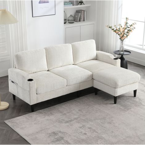 canapé 4 places rangement hocker chenille beige 196 cm OKMYHOME (1/5)