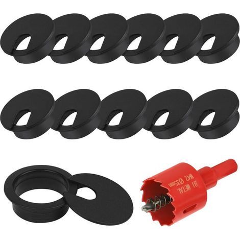 Lot de 3 œillets de Bureau, Passe Cable Bureau, 60mm Cache Cable Bureau, Couverture de Trou de Câble de Bureau d'ordinateur, Organiseur de Fil pour la Maison et Le Bureau(Noir) (1/4)