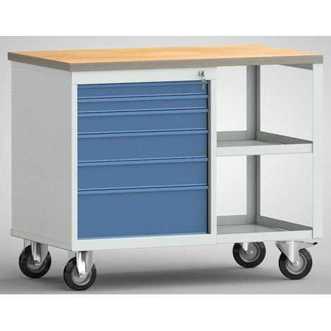 Werkbank PW700 B885xT700xH805mm Buche Multipl. lichtgrau/brillantblau 6Schubl.