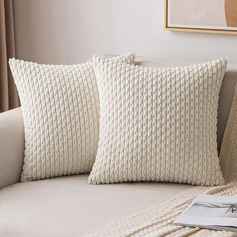Housse de Coussin Décorative en Velours Côtelé Coussins Canape Carré Super Doux Taie Oreiller Moderne Maison pour Salon Chambre Fauteuil de Bureau 50x50 cm Lot de 2 Beige (1/3)