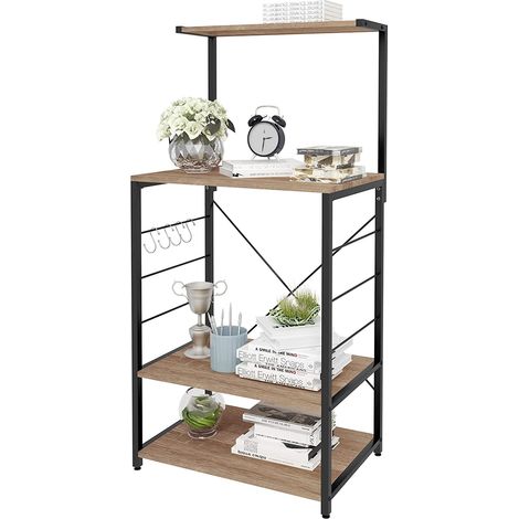 Woltu – Étagère de cuisine en bois massif et acier – Dimensions 60x40x123cm – 4 niveaux de rangement – Résistante aux rayures et imperméable