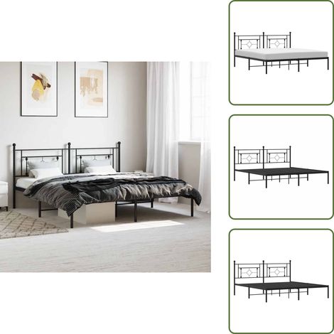 Cadre de lit métal sans matelas avec tête de lit noir 183x213cm - Cadre De Lit - Lit Double - Lit Metal - Lit Avec Têtedé Lit - Literie (1/5)