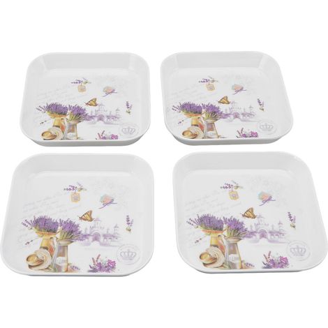 4 assiettes à fruits multifonctions pour desserts et collations, idéales pour la maison, l'école et les restaurants. Plateau de rangement et plateau à os à rôtir, couleur lavande. (1/5)