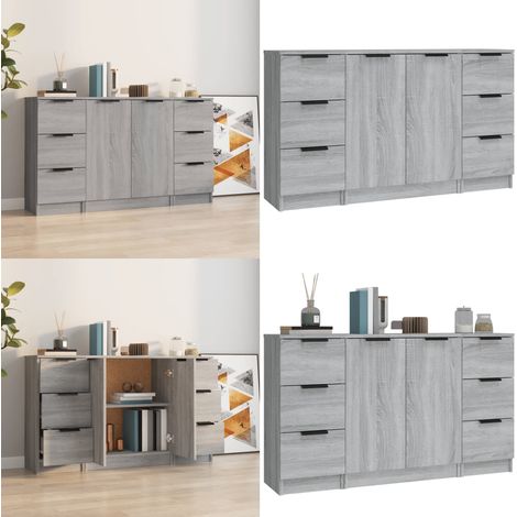 Credenze 3 pz Grigio Sonoma in Legno Multistrato - Credenze multistrato - Credenze grigio sonoma