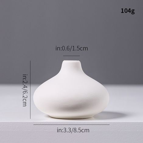 Lot de 2 mini vases céramique brut blanc 3045-6 : H6.2cm, L8.5cm, col 1.5cm