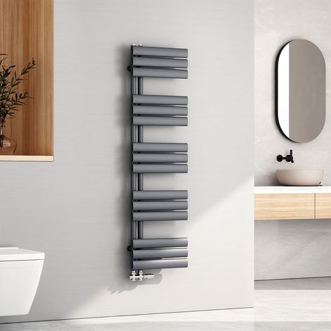 EMKE Sèche-serviette eau chaude, 1430x400mm - Sèche-serviettes Tube Ovale Anthracite (1/5)