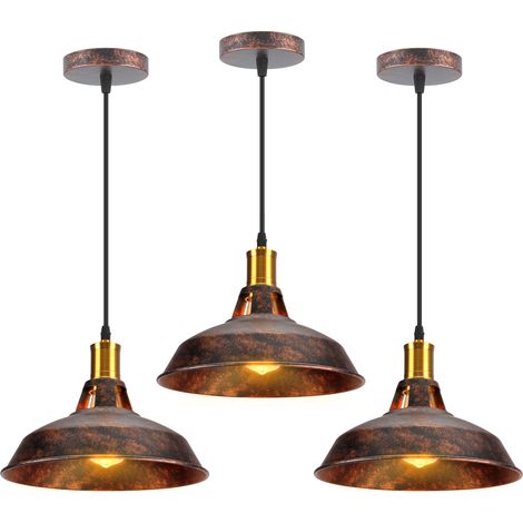 3PCS Suspension Luminaire Rétro En Métal Lampe À Suspension Vintage Plafonnier D'Intérieur Pour Cuisine, Ferme, Couloir (1/5)
