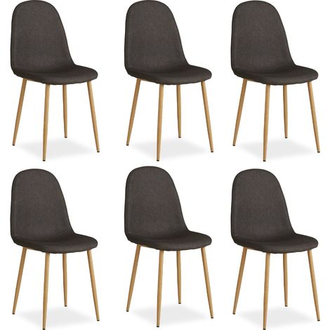 Set di 6 comode e moderne sedie da pranzo da cucina in tessuto antracite con gambe in metallo e effetto legno CDS06303