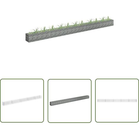 The Living Store Lit surélevé à gabion Acier galvanisé 450x30x30 cm - Jardinière À Gabion - Bordure Jardin - Bac Plante - Pot Extérieur - Décoration Jardin (1/5)