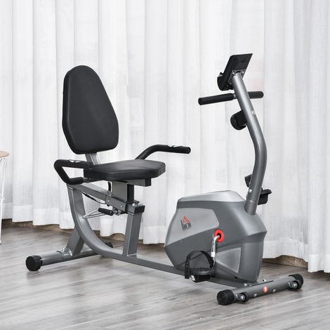 Cyclette reclinata HOMCOM con 8 livelli di resistenza magnetica, display LCD con cardiofrequenzimetro, volano da 3 kg, portaborraccia, sedile regolabile, 121,5 cm - per uso domestico, 136x62,5x98 cm, 