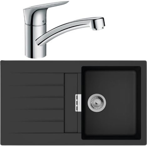 Evier 1 bac 840 HANSGROHE S52 synthèse noir + robinet de cuisine HANSGROHE Logis M31 120 chromé