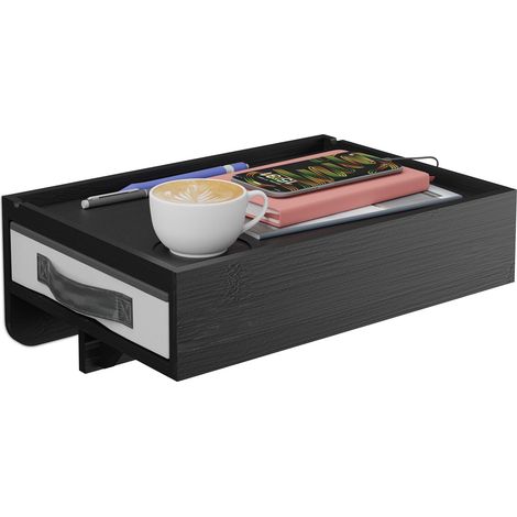 Étagère de lit, en Bambou, tiroir, Emplacement pour Boisson, à Suspendre HxLxP : 14 x 37 x 26,5 cm, Noire (1/5)