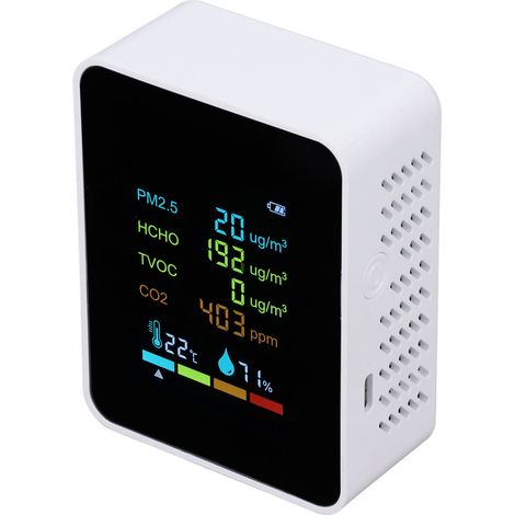 Détecteur de qualité d'air numérique PM2.5 HCHO TVOC CO2, moniteur de particules avec écran LCD, batterie intégrée, capteur portable pour maison et bureau (1/5)