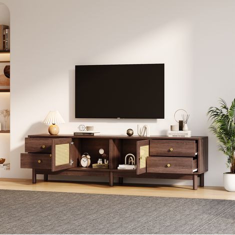 mobile tv 180 cm 4 cassetti rattan scuro salotto HAVRYA (1/5)