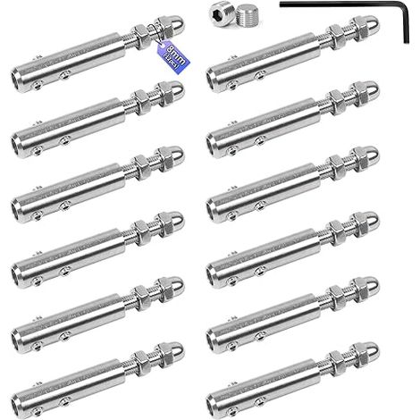 Serre-câbles 8 mm Tendeur en inox avec tige filetée et clé Allen, Serre-câble en acier inoxydable pour la fixation et la tension des câbles remplissage de garde-corps, balustrades (1/5)