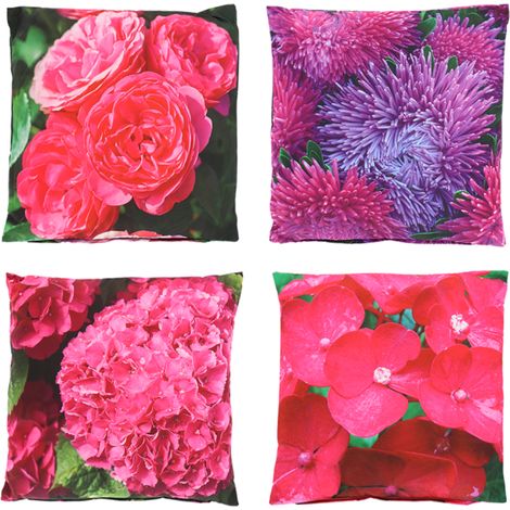 Assortiment de 4 coussins à imprimé floral - Rose - 37,5 x 37,5 cm - Livraison gratuite (1/5)